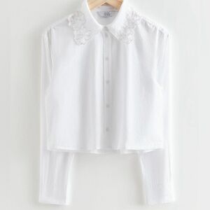 Other Stories Womens Cropped Floral Embroidery Shirt White Size 6